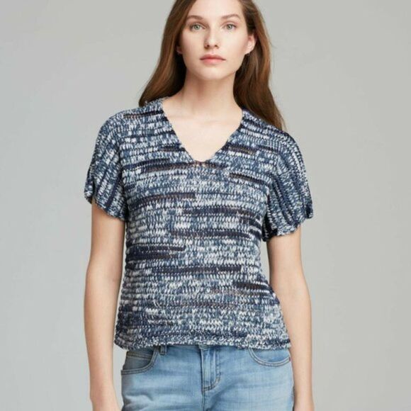 Eileen Fisher Brushstroke V-Neck Shaped Sweater Top Size Medium Denim Blue - Picture 1 of 9